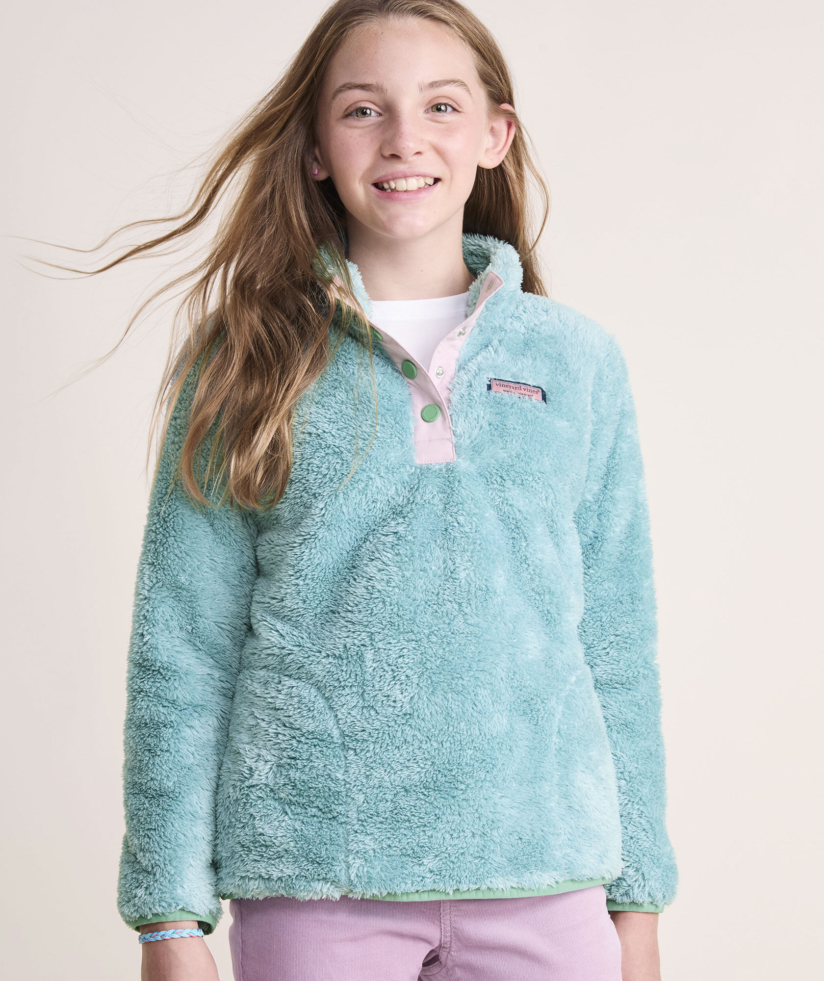 Girls' Teddy Fleece Snap Pullover