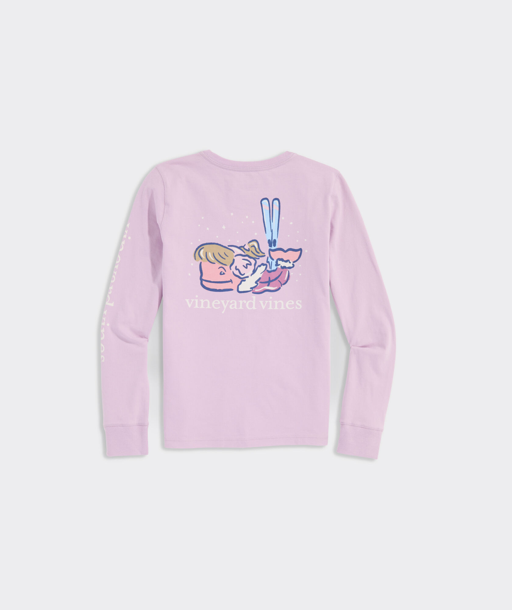 Girls' Watercolor Ski Whale Long-Sleeve Pocket Tee